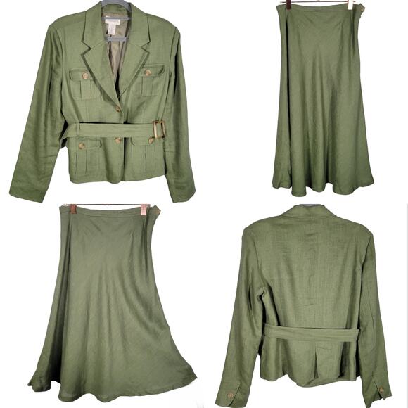 Chadwicks Jackets & Blazers - Vintage Chadwick's Olive Green Linen 2 pc. Suit Skirt Jacket Blazer Size 12